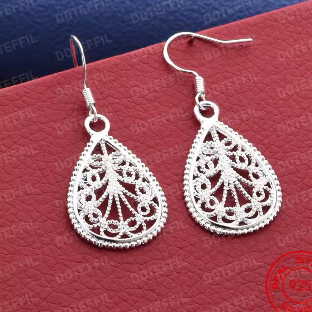 Sterling Silver Filigree Teardrop Dangle Earrings